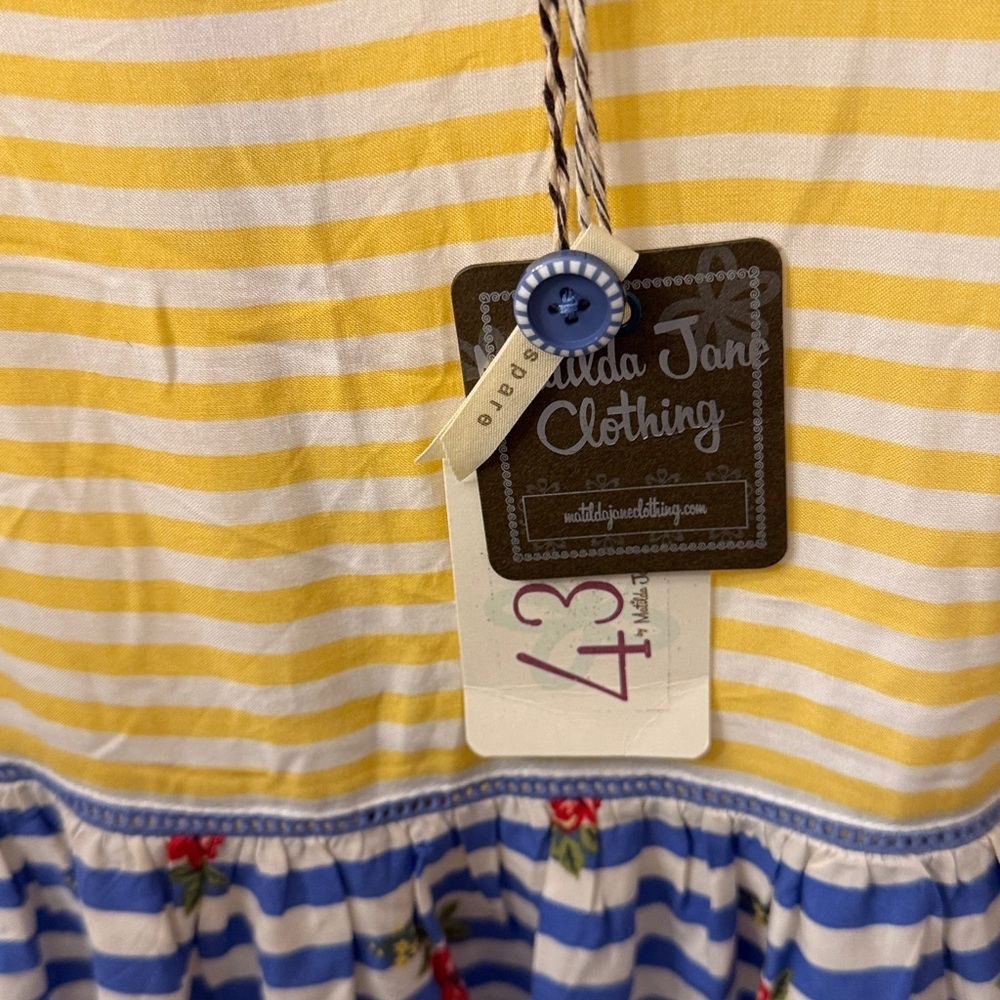 Matilda Jane Yellow & Blue Striped Dress with Red Floral Accents Size M - Picture 4 of 11